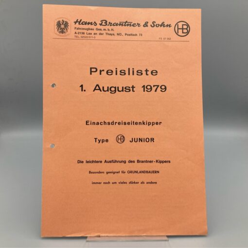 BRANTNER Preisliste 1979 Einachs-Dreiseiten-Kipper "Junior" (Kopie)