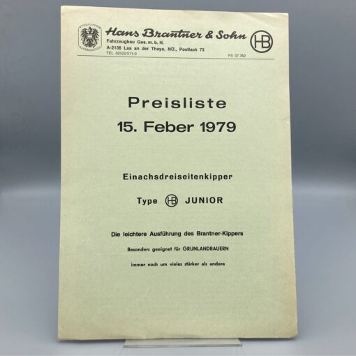 BRANTNER Preisliste 1979 Einachs-Dreiseiten-Kipper "Junior"