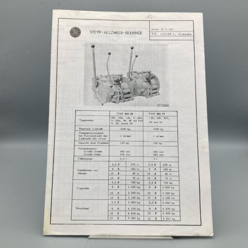 STEYR Technische Daten zu Allzweck-Seilwinde