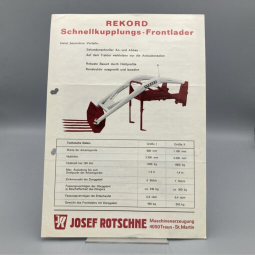 ROTSCHNE Prospekt Schnellkupplungs-Frontlader "REKORD"